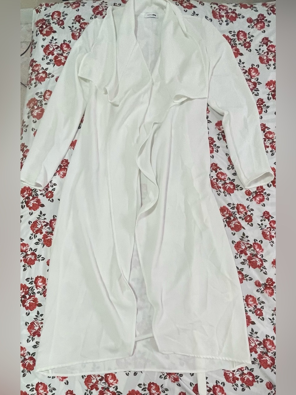 Fashion Nova White Ruffle-Front Long Robe